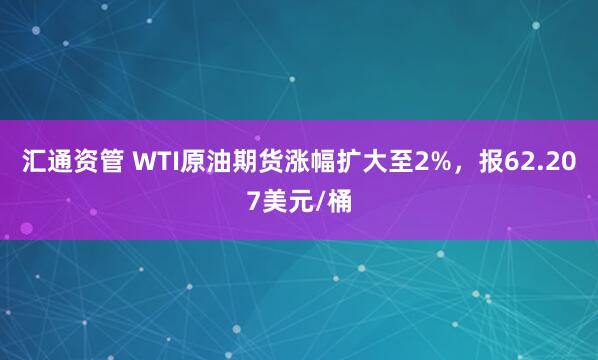 汇通资管 WTI原油期货涨幅扩大至2%，报62.207美元/桶